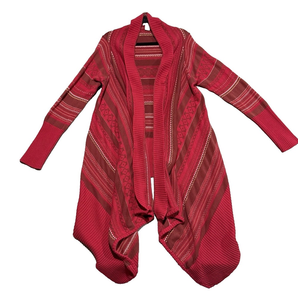 Sundance Southwestern Long Open Front Waterfall Cardigan Sz Large Red Bohemian